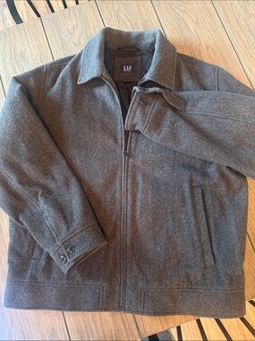 GAP Men's Charcoal Gray Zip-Up Wool-Blend Jacket